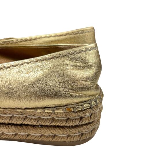 PRADA Gold Metallic Leather Espadrille Platform Loafer Slip On Shoes Size 9/9.5 - Picture 2 of 16
